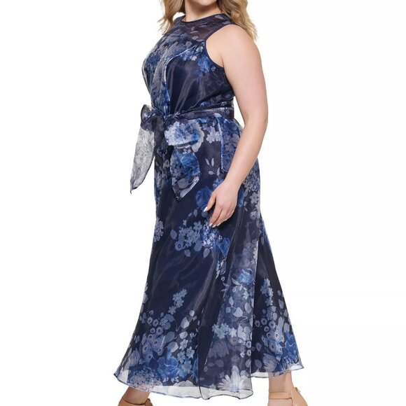 Eliza J 18W Plus Navy Floral Organza Wide-Leg Jumpsuit NWT - Picture 3 of 5